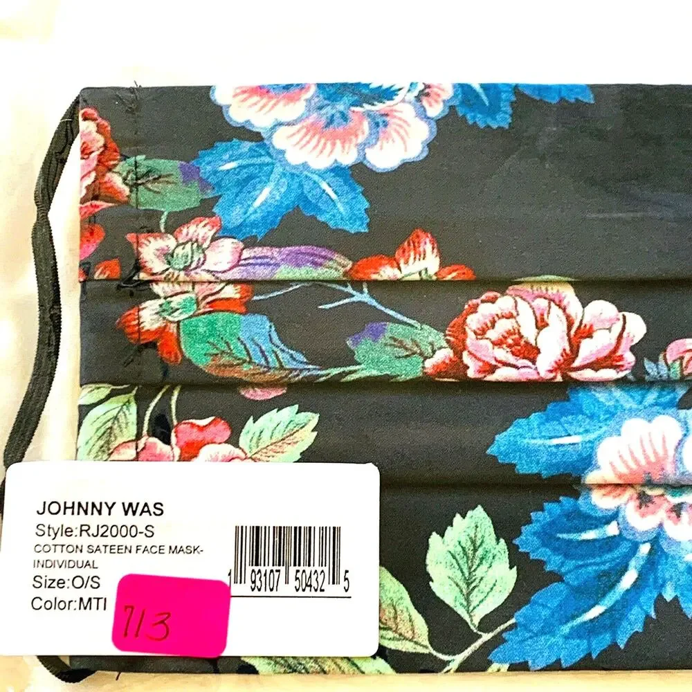 JOHNNY WAS Face Mask Designer Floral Cotton Face Mask